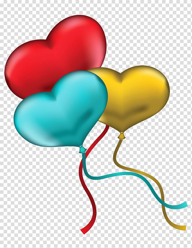 three assorted-color heart balloons, Heart Balloon , Red Blue and Yellow Heart Balloons transparent background PNG clipart