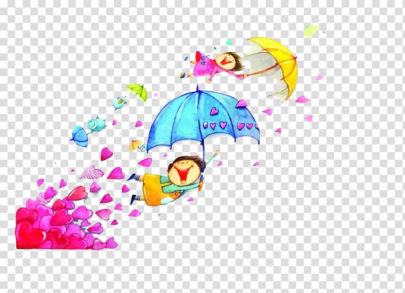 Umbrella Child, Hand-painted cartoon girl playing umbrella creative transparent background PNG clipart