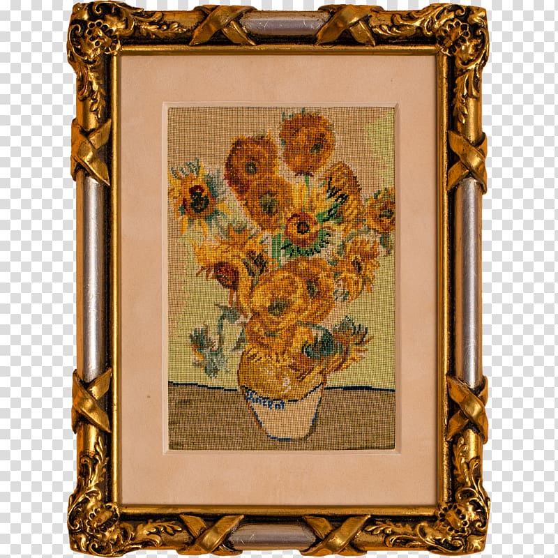 Needlepoint Sunflowers Embroidery thread Stitch, sunflowers transparent background PNG clipart