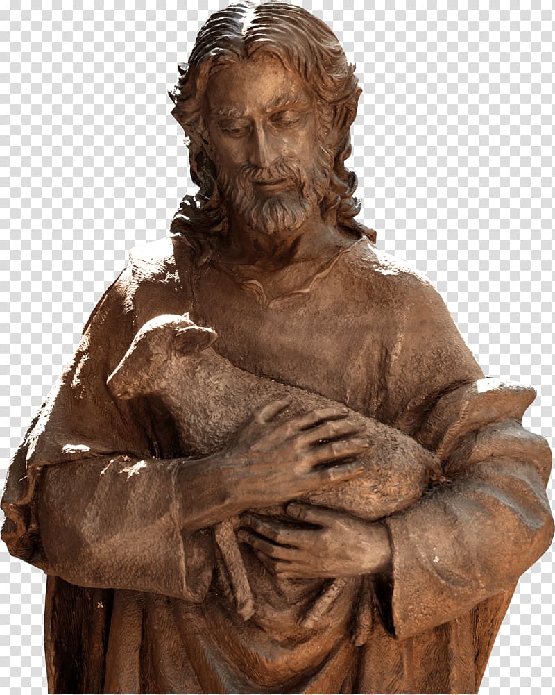 man carrying calf statuette, Good Shepherd Holding Sheep transparent background PNG clipart