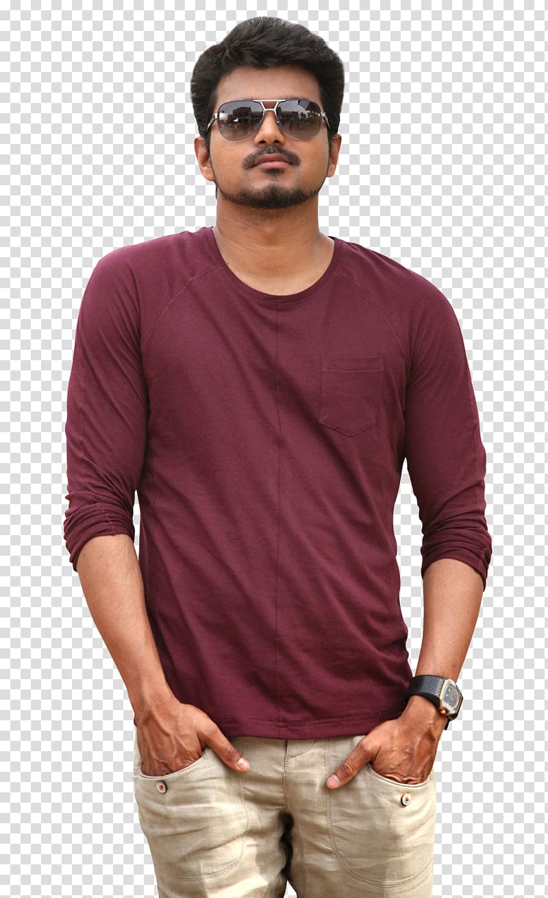 man wearing sunglasses, long-sleeved shirts, and pants , Vijay Jilla Film still Tamil cinema, Vijay transparent background PNG clipart