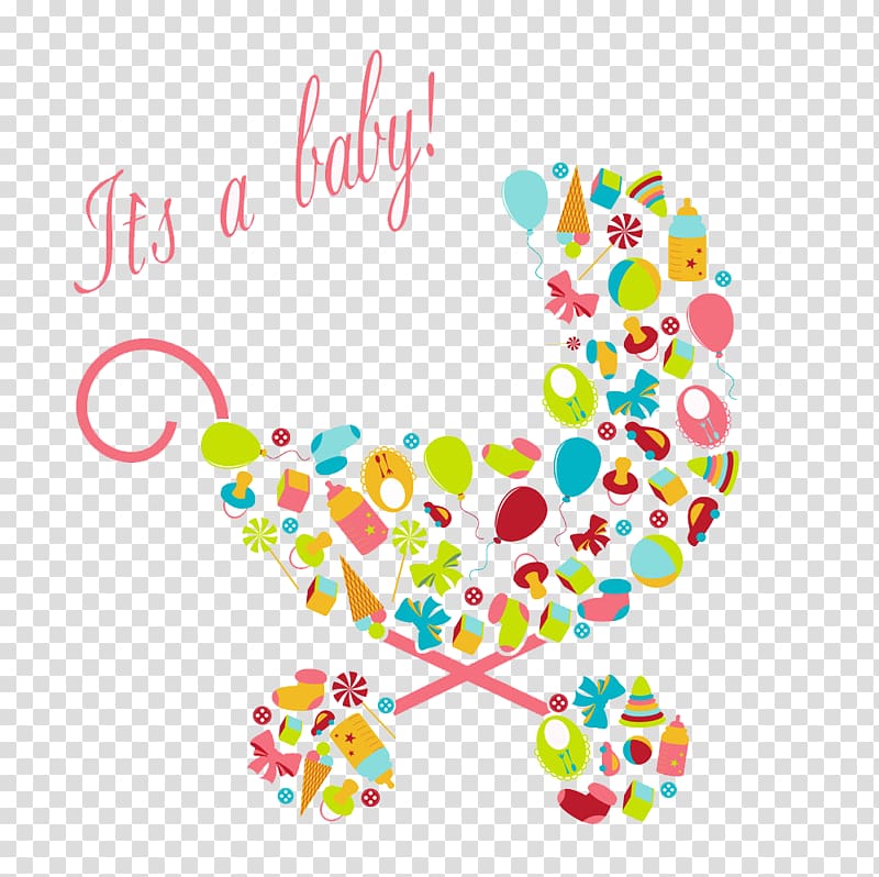 baby's item lot illustration, Infant Baby shower Mother Baby announcement Illustration, Baby consisting of baby car transparent background PNG clipart