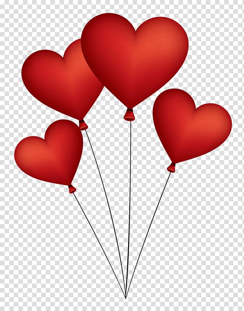 four red heart balloons illustration, Heart Balloon transparent background PNG clipart