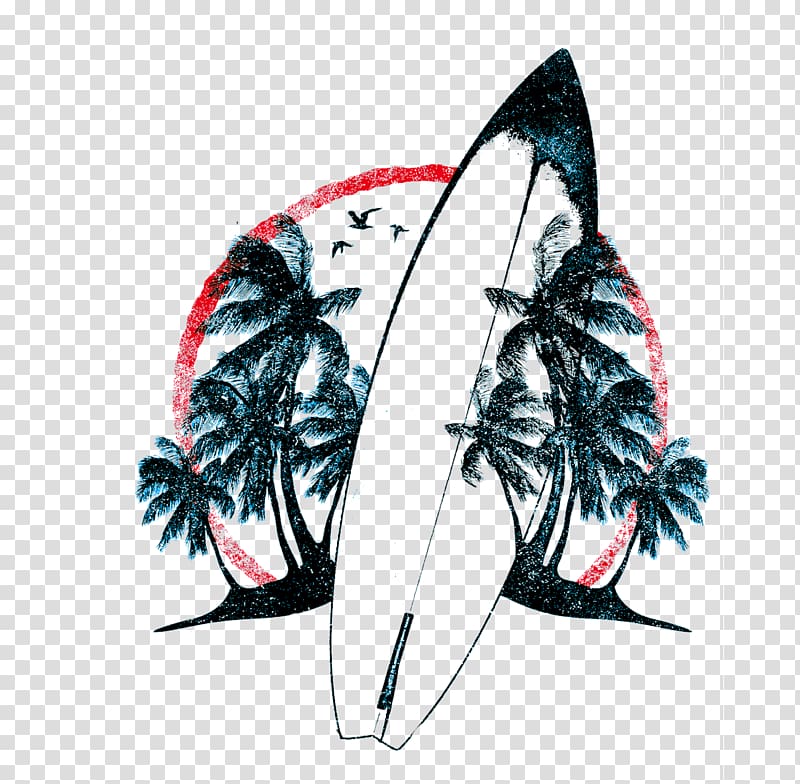 surfboard and trees , Party Poster Nightclub Disc jockey, The coconut and the surfboard transparent background PNG clipart