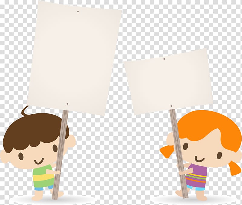 boy and girl standing holding brown sticks illustration, Child Boy Girl , Placards of the children transparent background PNG clipart