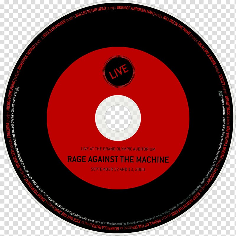 Rage Against the Machine Live at the Grand Olympic Auditorium Live & Rare The Battle of Los Angeles Compact disc, Rage Against The Machine transparent background PNG clipart
