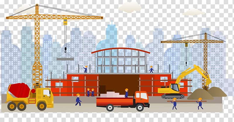 construction site art, Building Architectural engineering Heavy equipment Illustration, city building material transparent background PNG clipart