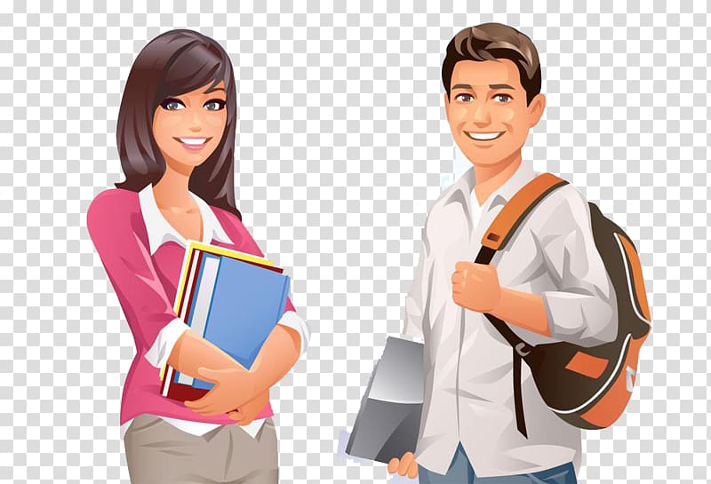 male and female cartoon college students transparent background PNG clipart