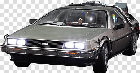 gray DMC car, Delorean Front Back To The Future transparent background PNG clipart