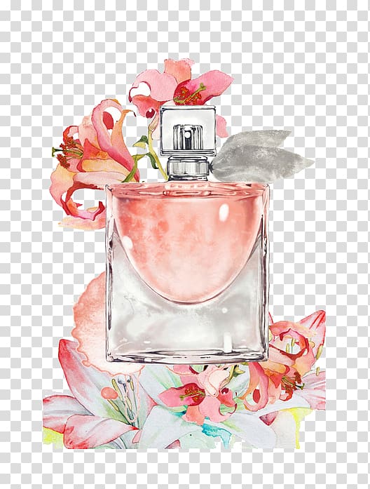 spray bottle beside flowers illustration, Perfume Bottle Painting, perfume transparent background PNG clipart