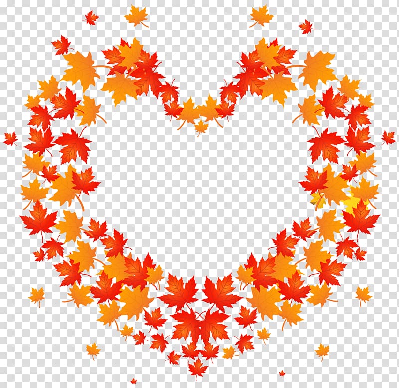 heart-shaped red and orange maple leaves illustration, Autumn leaf color , Autumn Leaves Heart transparent background PNG clipart