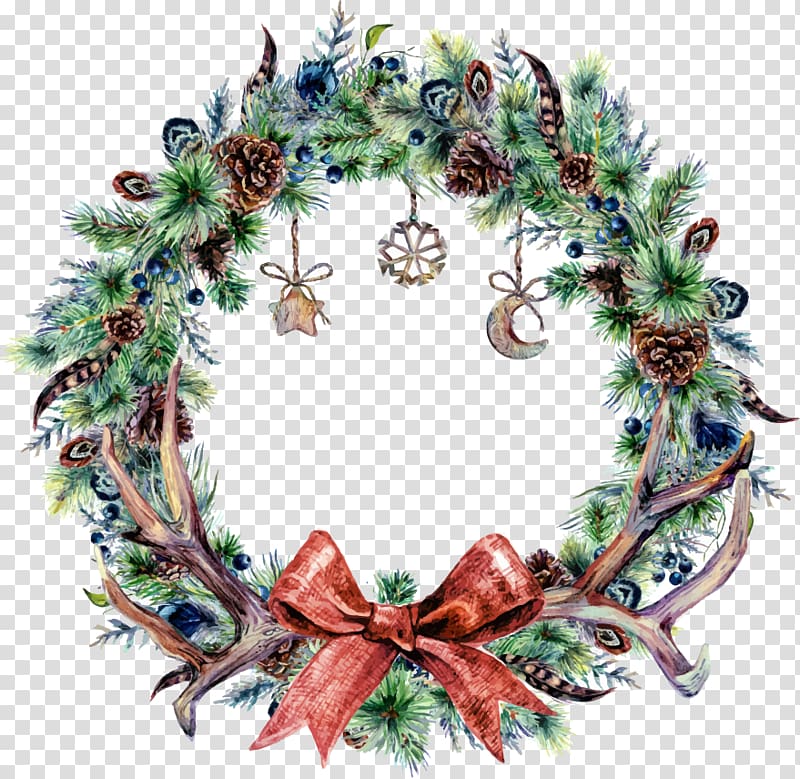 Christmas Wreath Watercolor painting, blue wreath transparent background PNG clipart
