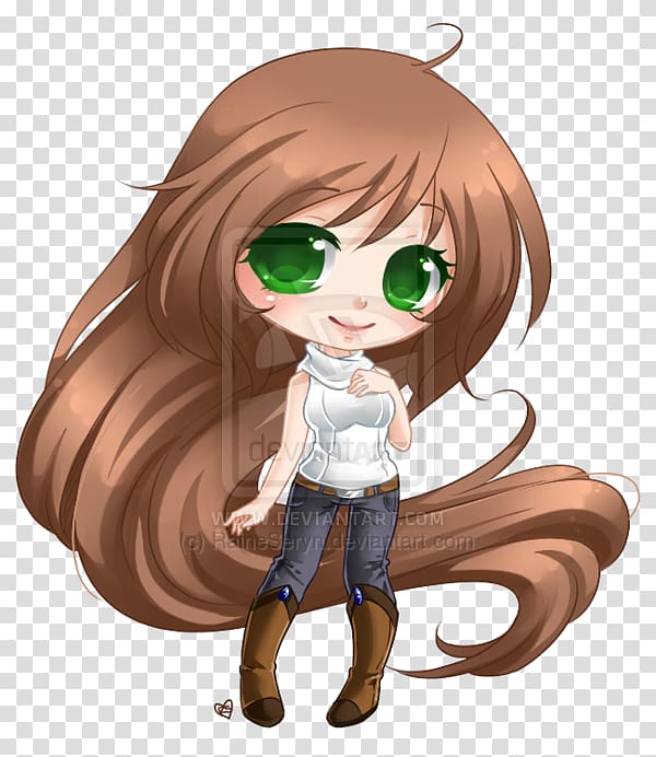 Chibi Brown hair Anime Drawing, red collar dog transparent background PNG clipart