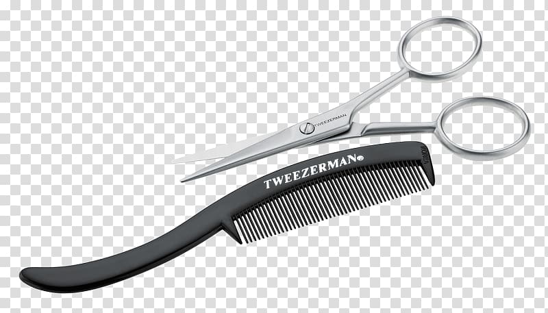 Tweezerman Moustache Scissors with Grooming Comb Hairstyle, Scissors Comb transparent background PNG clipart