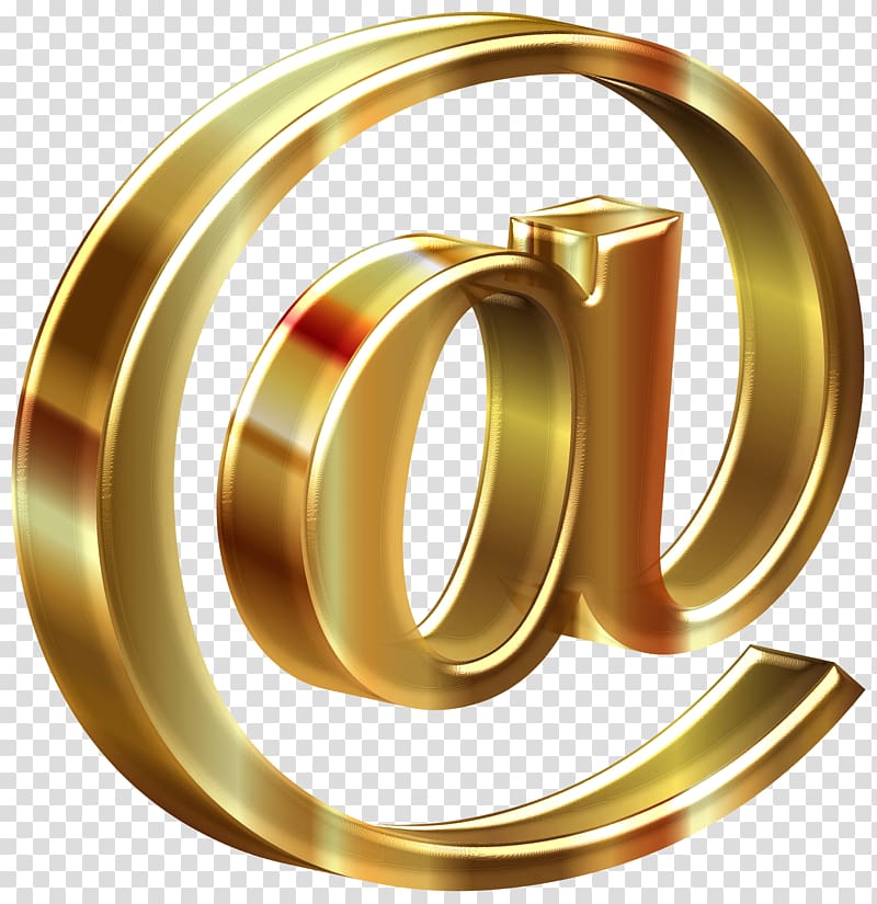 Computer Icons Gold Three-dimensional space At sign, shiny transparent background PNG clipart