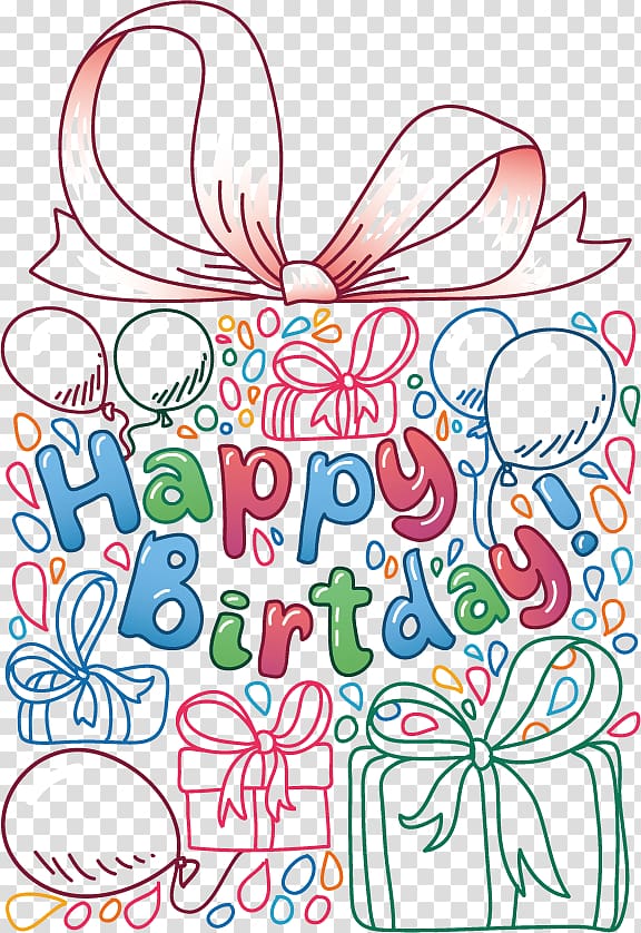 multicolored happy birthday illustration, Hand-painted birthday gift transparent background PNG clipart