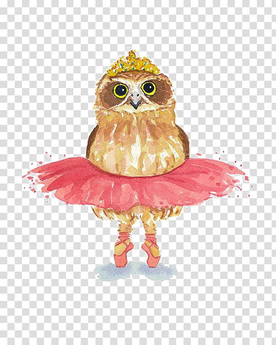 brown owl with pink skirt , Owl T-shirt Ballet Dancer Watercolor painting, owl transparent background PNG clipart