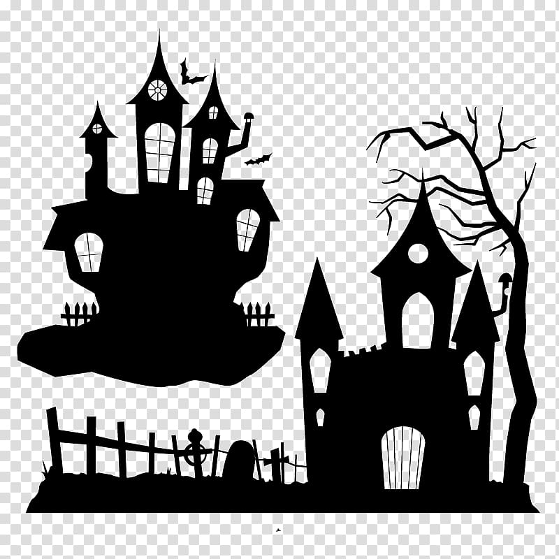 Halloween Ghost Party , Halloween Haunted House Silhouette transparent background PNG clipart