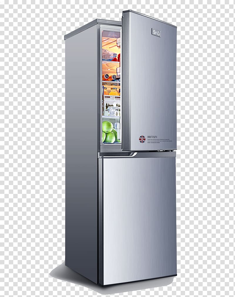 open gray top-mount refrigerator illustration, Refrigerator Refrigeration Home appliance Kitchen, Mute saving slim simple appearance refrigerator transparent background PNG clipart