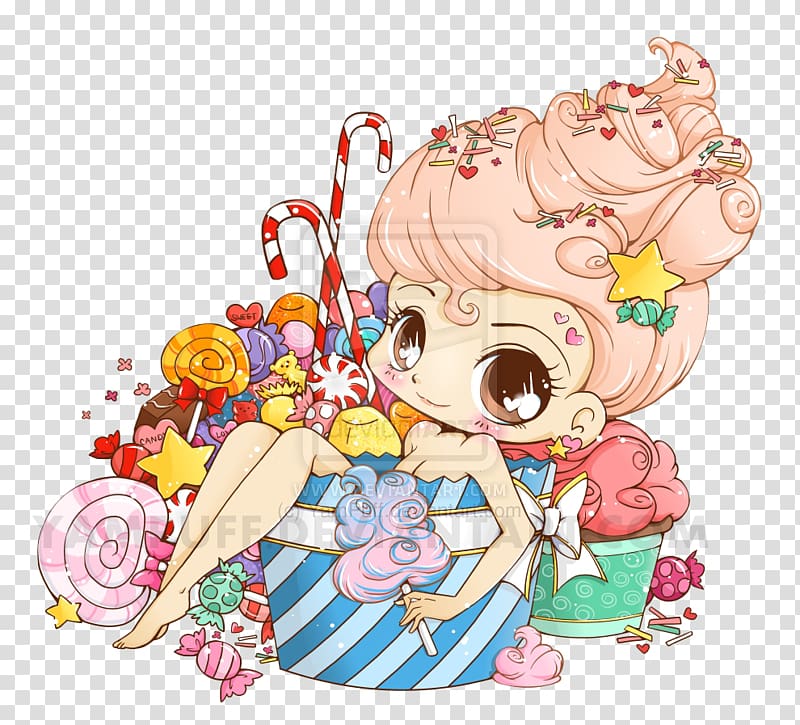 Chibi Drawing Candy , eating popcorn transparent background PNG clipart