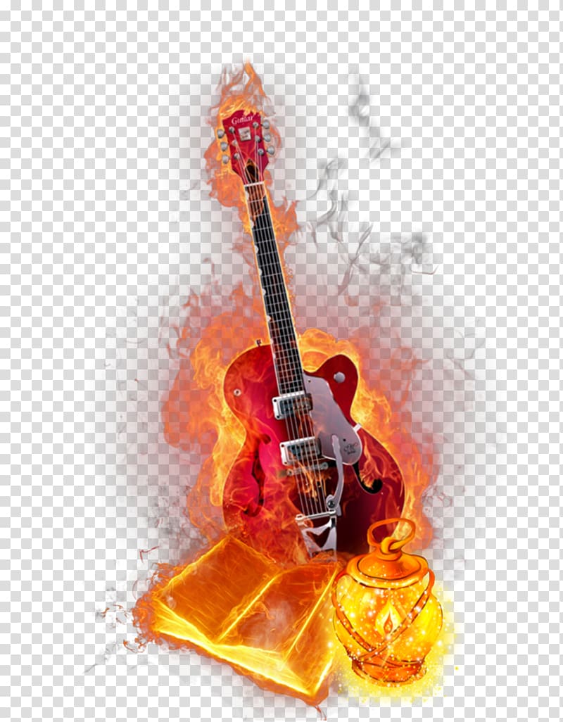 Guitar Orange Red Flame, guitar transparent background PNG clipart