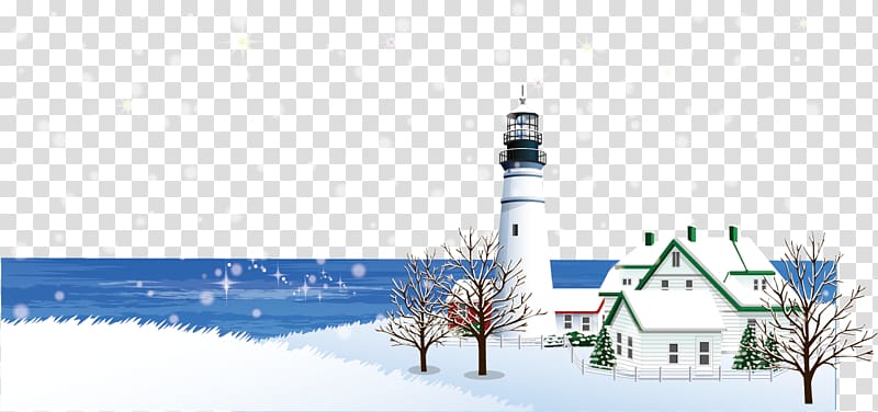 lighthouse beside body of water illustration, Snow Winter Euclidean , Snow Snow transparent background PNG clipart
