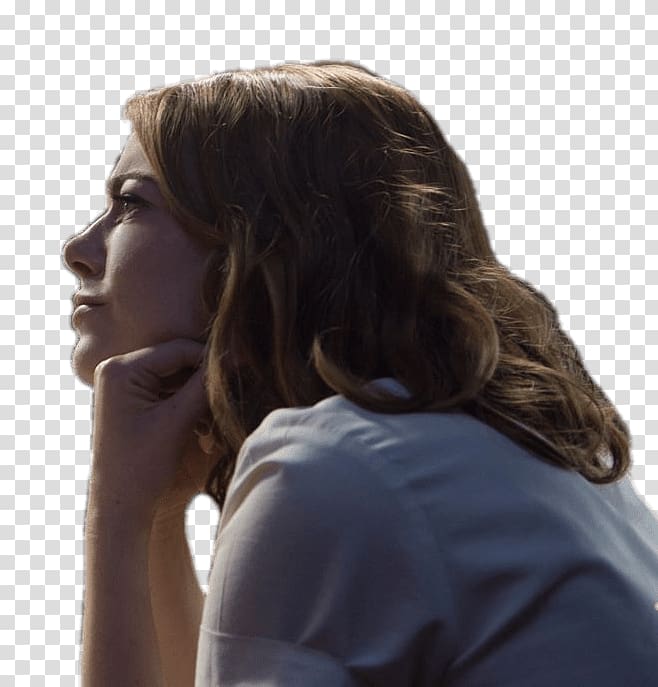woman wearing white shirt, La La Land Emma Stone Looking transparent background PNG clipart
