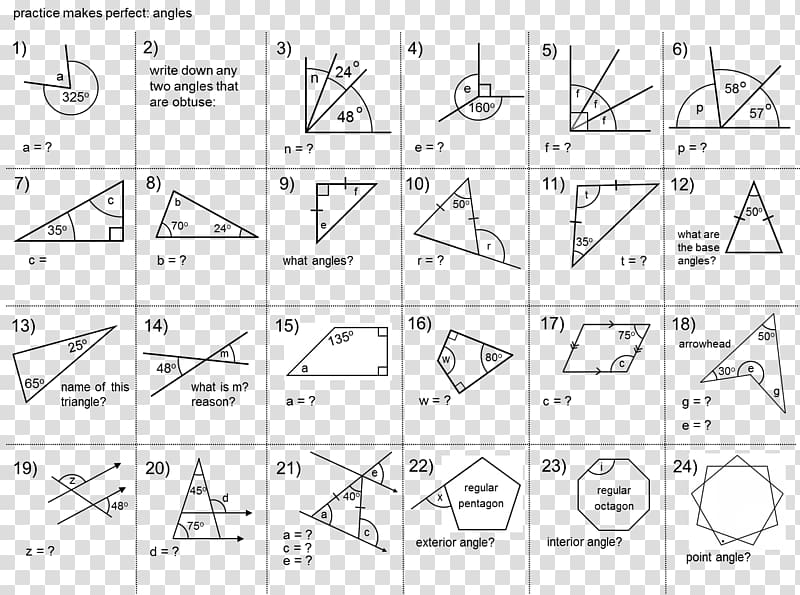 Angle Mathematics Worksheet Transversal Geometry, Angle transparent background PNG clipart