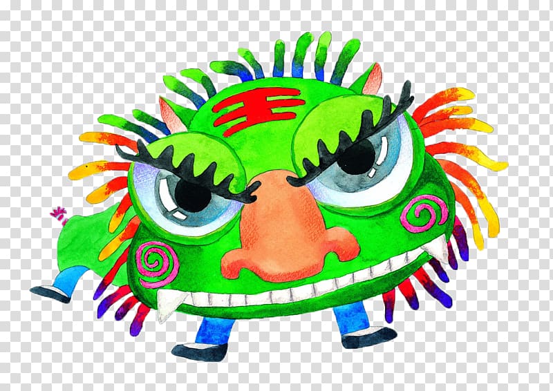 Lion dance Chinese New Year Cartoon Illustration, Chinese New Year Lion Dance transparent background PNG clipart