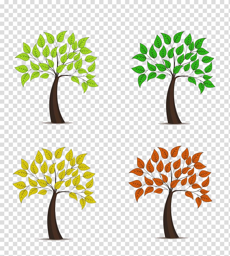 Tree Illustration, Spring and summer autumn and winter cartoon trees high, definition deduction material transparent background PNG clipart