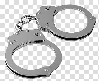 of gray metal handcuffs, Hand Cuffs Side View transparent background PNG clipart