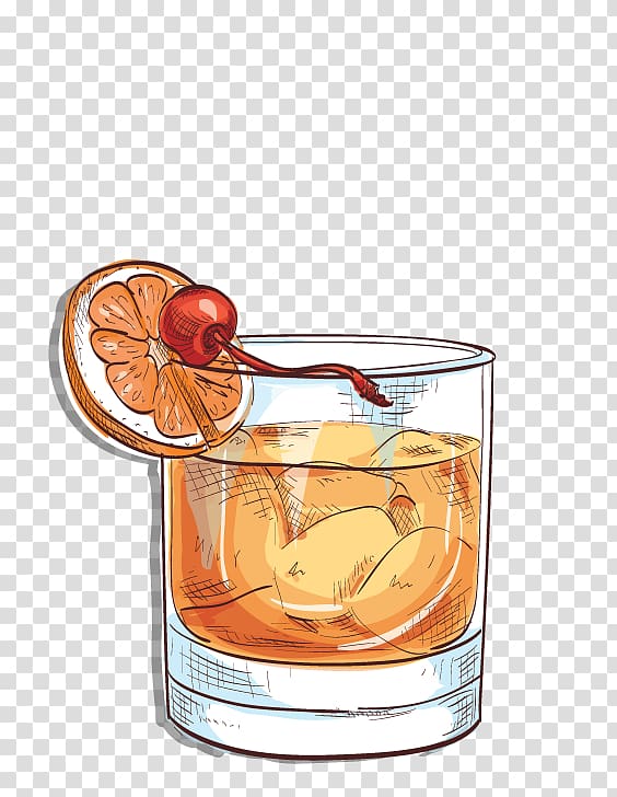 filled glass illustration, Old Fashioned Cocktail Angostura bitters Whiskey Orange bitters, beer splash transparent background PNG clipart