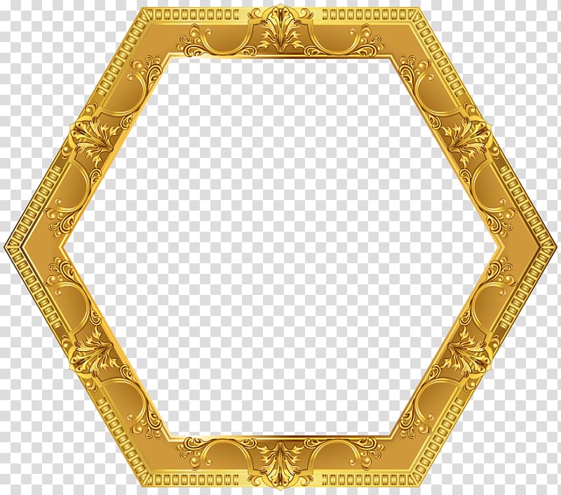 hexagonal gold ornate frame illustration, , Deco Border Frame transparent background PNG clipart