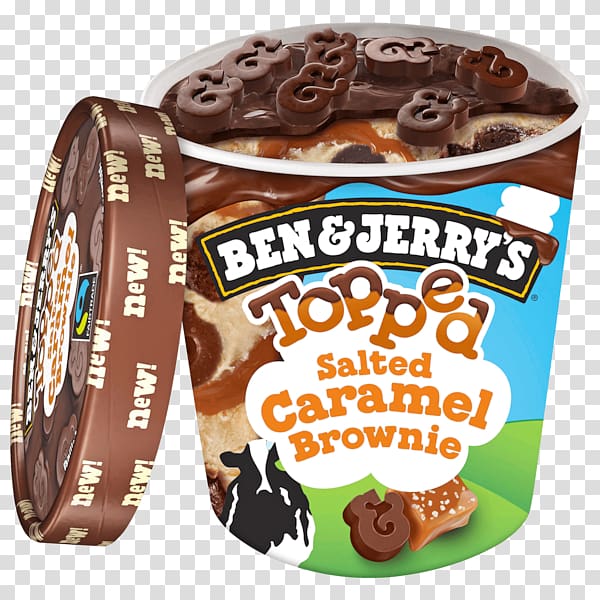 Chocolate chip cookie dough ice cream Chocolate brownie Ben & Jerry\'s, salted caramel transparent background PNG clipart