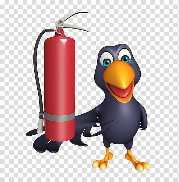 Crows Cartoon illustration Illustration, The Raven takes the fire extinguisher transparent background PNG clipart