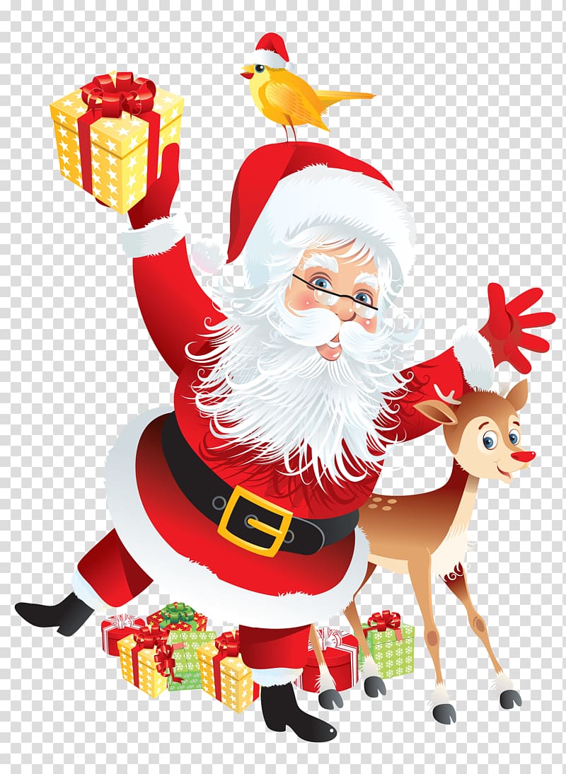 Free Download Santa Claus With Deer And Chick Illustration