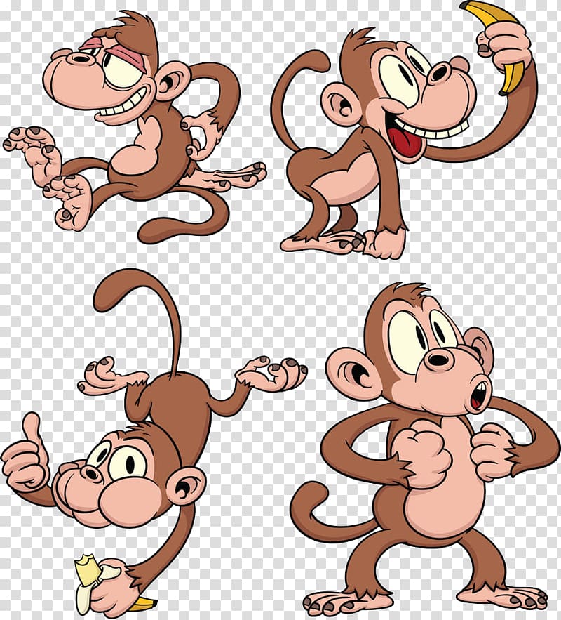 4 monkeys transparent background PNG clipart