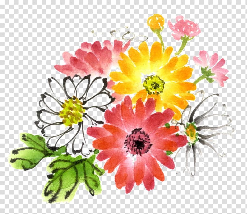 Ink wash painting Watercolor painting Chrysanthemum, chrysanthemum transparent background PNG clipart