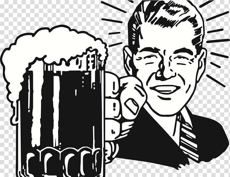 man holding mug of beer illustration, Beer Ale , Cheers up the man transparent background PNG clipart