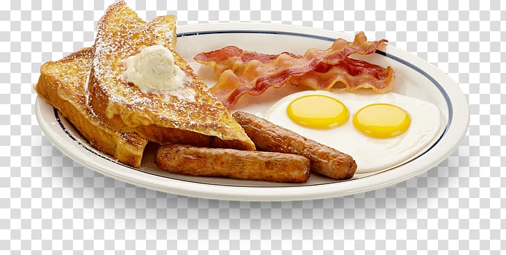 breakfast meal served on white plate, Sausage Breakfast Pancake IHOP Bacon, Breakfast transparent background PNG clipart