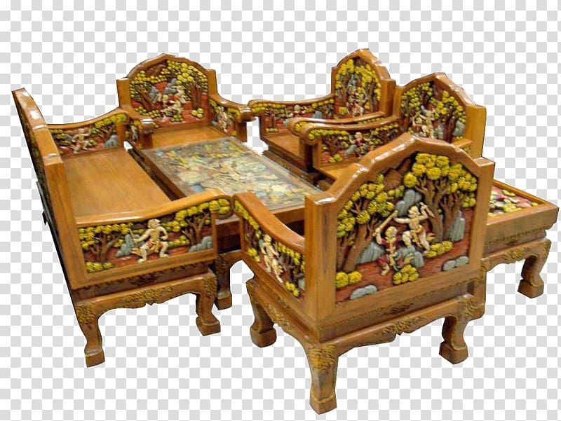 Table Furniture Chair Wood Teak, Chinese retro palace inlaid armchair seven sets transparent background PNG clipart