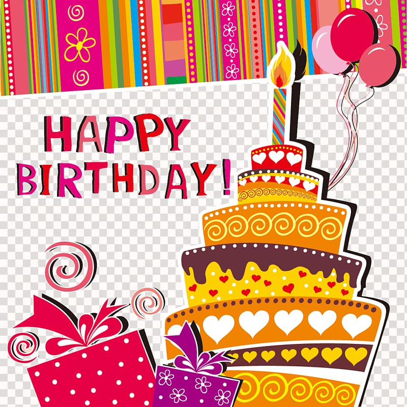 multicolored Happy Birthday art, Greeting card Birthday cake Wedding invitation , Cartoon Happy Birthday background transparent background PNG clipart