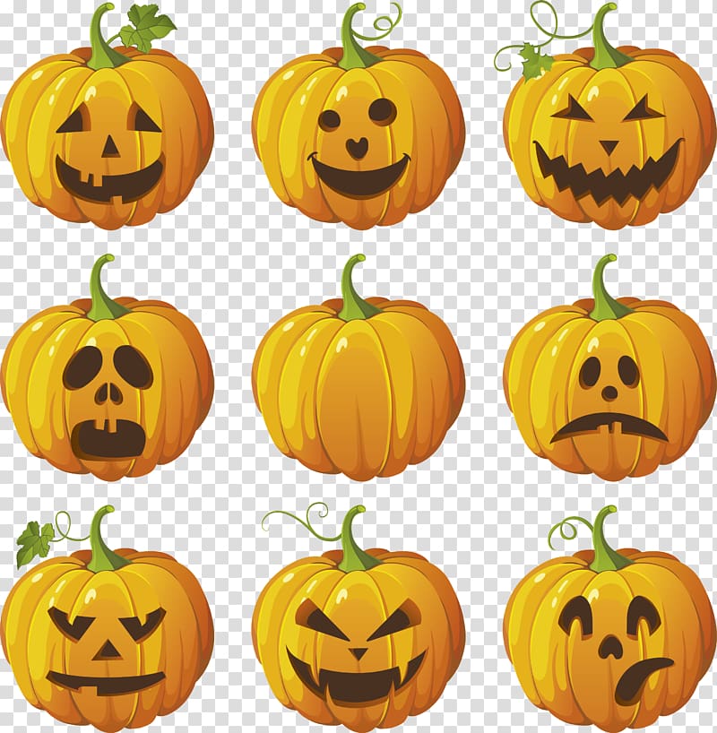 Pumpkin Jack-o-lantern Halloween Ghost, Funny face transparent background PNG clipart
