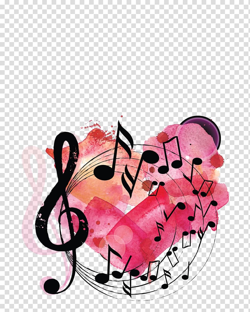 G-clef and musical notes graphic illustration, Musical note Poster Background music, color graffiti notes creative transparent background PNG clipart