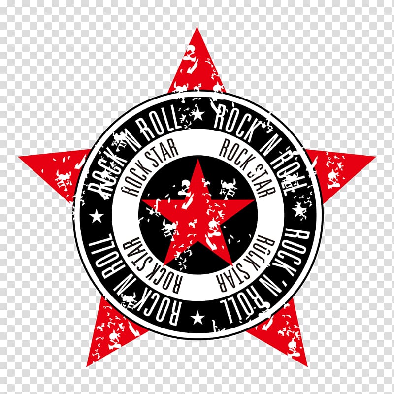 round black, white, and red Rock n Roll star logo illustration, Rock music Symbol Euclidean Illustration, Rock transparent background PNG clipart