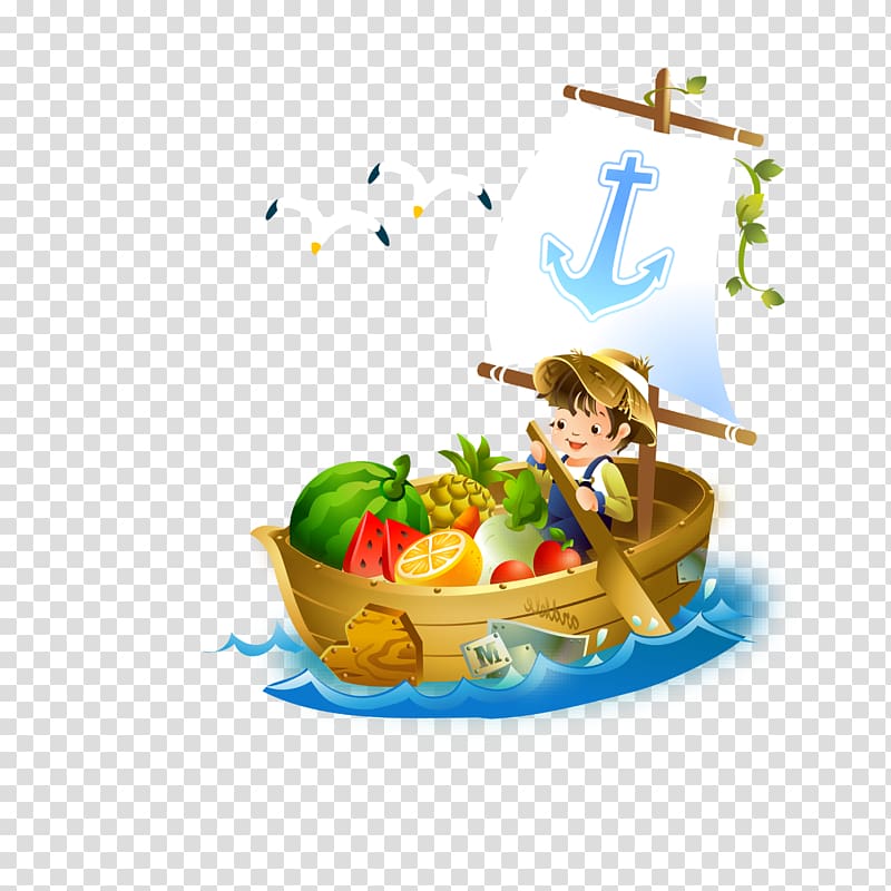 Cartoon Boat Illustration, Children rowing transparent background PNG clipart