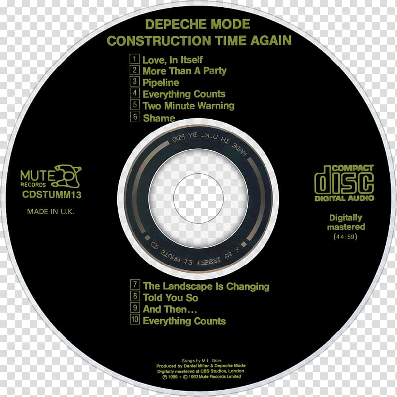 Compact disc Construction Time Again Depeche Mode Music Songs of Faith and Devotion, Depeche Mode transparent background PNG clipart