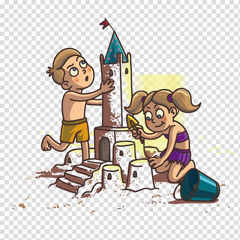 Child Sand art and play Castle Illustration, Beach sand castle for children transparent background PNG clipart