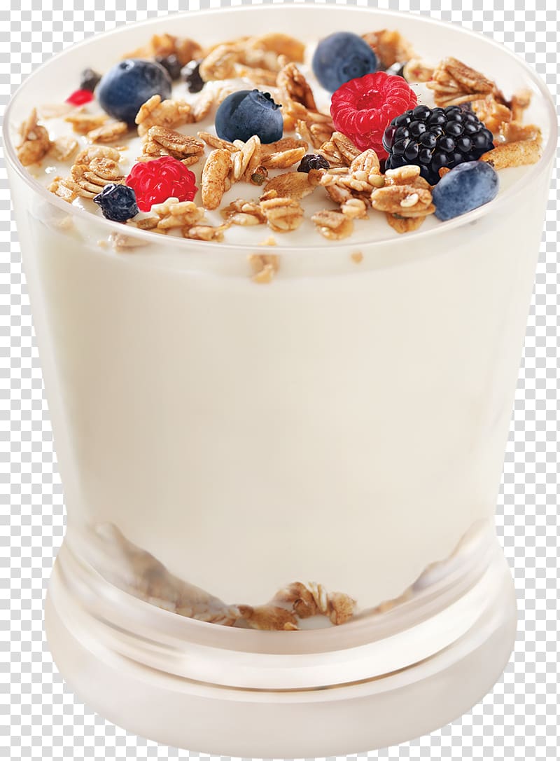 glass of milk with cereals and berries illustration, Ice cream Frozen yogurt Milk Parfait, Yogurt transparent background PNG clipart