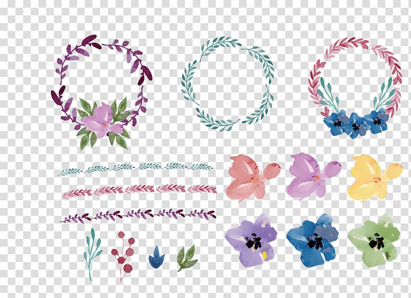 Wreath Flower Watercolor painting Wedding invitation, Floral flowers round flower frame, multicolored floral illustration transparent background PNG clipart